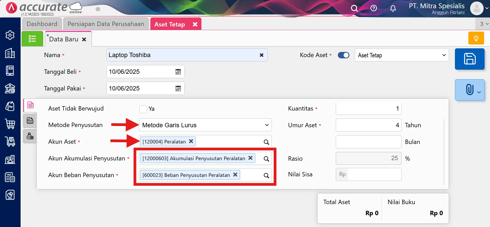 mencatat pembelian aset tetap melalui pembayaran